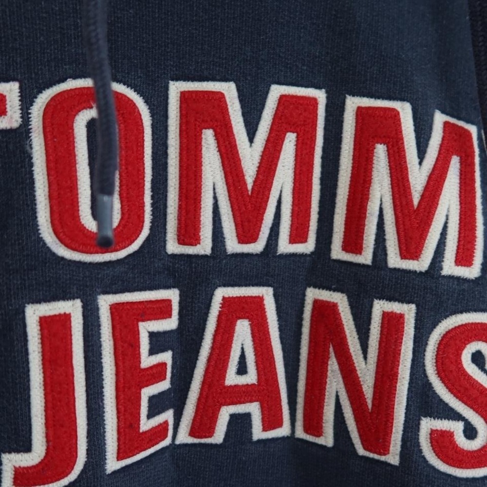 Tommy Hilfiger Hoodie Navy Blue Stitching Raised Detailing‎ Unique Throwback Y2K - Picture 2 of 6